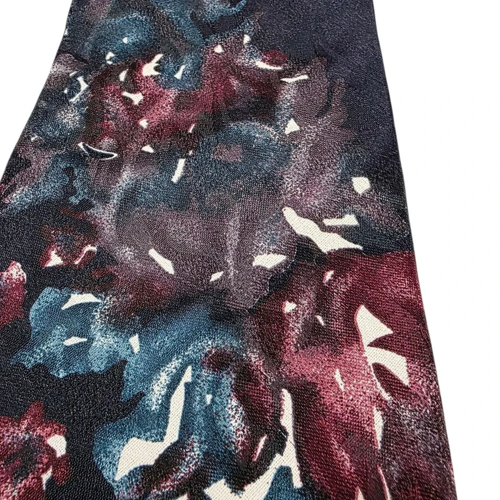 DONBERRY & KEATS‎ Silk Floral Mens Neck Tie Navy Blue Burgundy Blue Formal Work